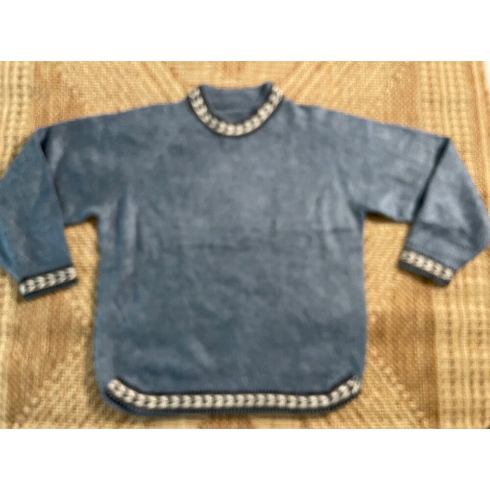 Vtg. Crewneck Blue Sweater with Aztec pattern trim